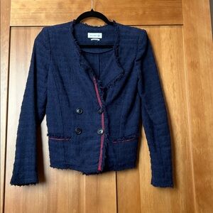 Isabel Marant Etoile Navy Blue Tweed Blazer with Red Trim